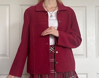 Vintage cherry red wool cardigan, size L