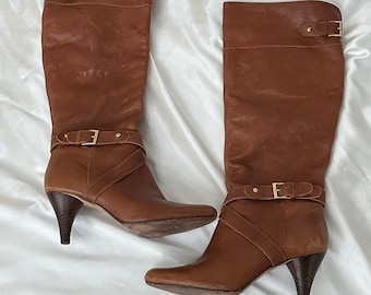 Vintage brown leather knee high boots, size 7.5