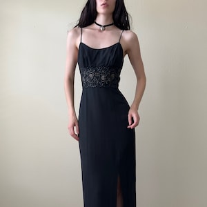 Vintage 90s black evening dress lace details, size XS - S #10165