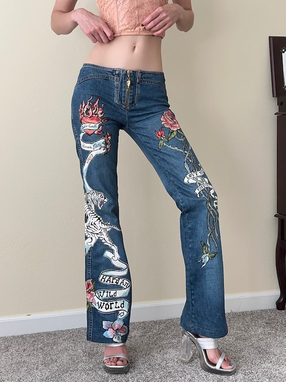 Vintage Roberto Cavalli Tiger Tattoo Jeans Low Rise Size Xs