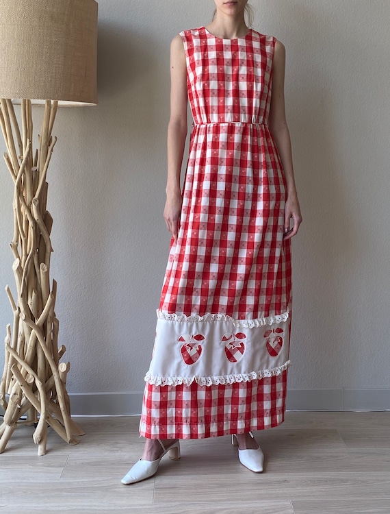 Vintage white and red cotton wrap strawberry dress