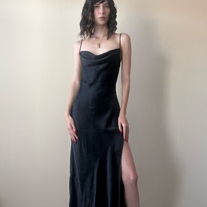 Vintage 90s black silk slip dress, size L