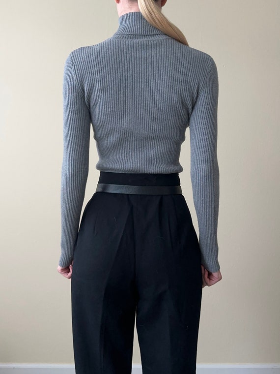 90s gray ribbed turtleneck sweater, cut out, size… - image 4