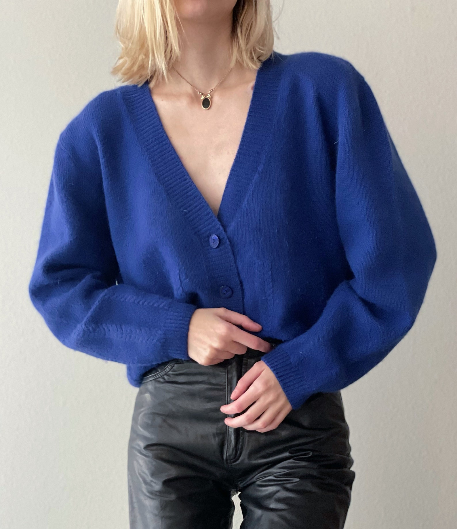 Vintage angora wool blend blue cardigan size Large | Etsy