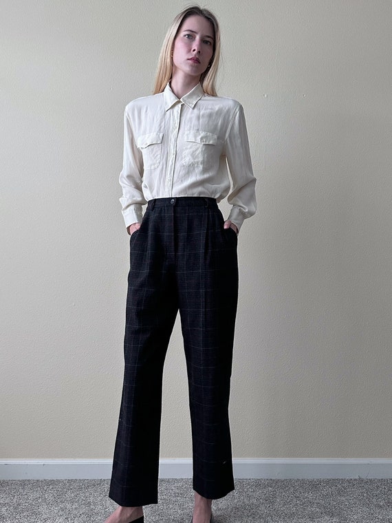 Vintage 80s wool plaid pants, size 2 - image 1