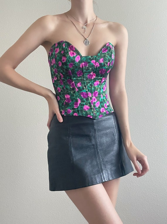 Vintage French silk floral bustier, size S, 32