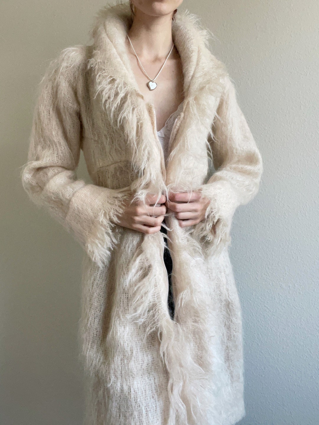 Vintage Light Beige Mohair Shaggy Coat, Size XS - S #10077 - Etsy