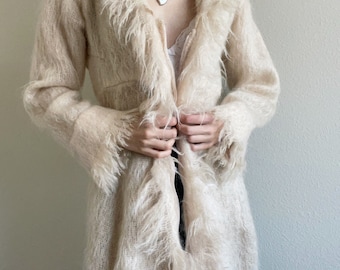 Vintage light beige mohair shaggy coat, size XS - S #10077