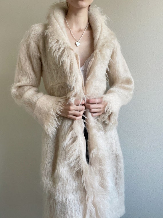 Vintage light beige mohair shaggy coat, size XS - 