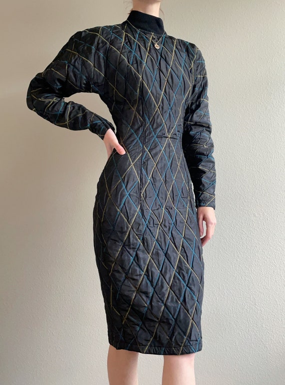 Vintage 80s Versace quilted dress, size XS  #10017 - image 1