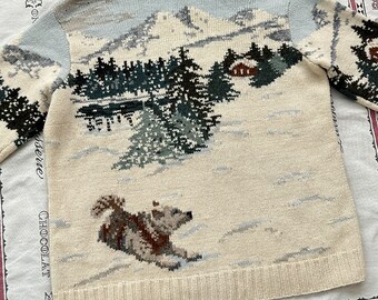 【希少】Polo by Ralph Lauren ポロベア HAND KNIT Vintage 80s Polo Ralph Lauren Sweater Hand Knit Red Ski Bear
