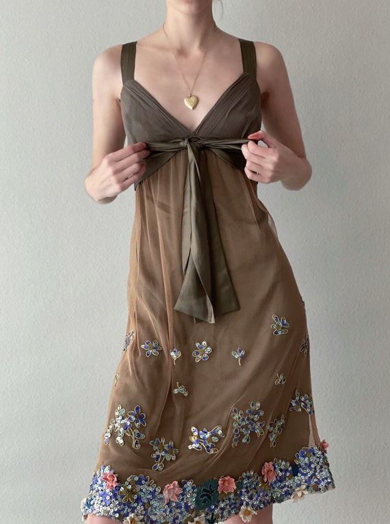 Vintage Y2K Galliano silk dress, mesh beaded over… - image 2