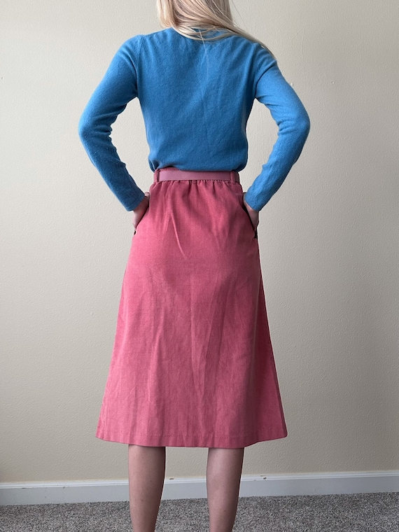 Vintage pink corduroy midi skirt, size 8 - image 3