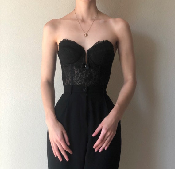Vintage black lace bustier, size 36B, 34C