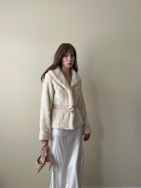 Vintage ivory faux fur jacket, size S