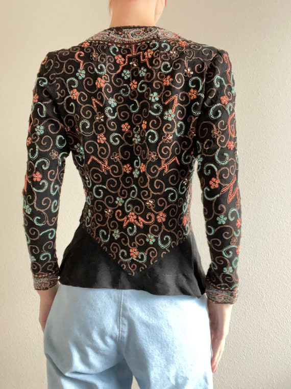 Vintage 30s one of a kind beaded blouse, square n… - image 3