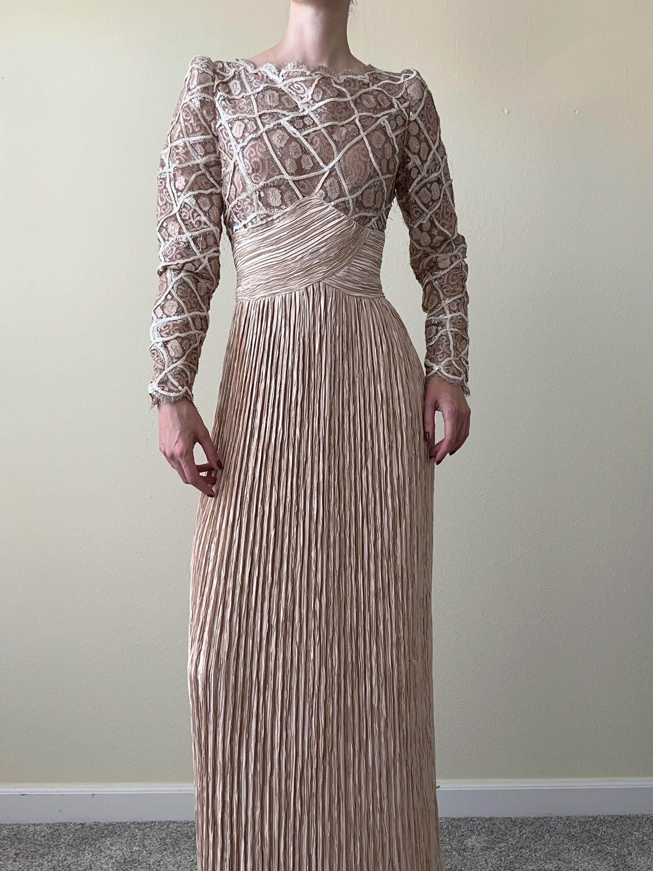 Mary Mcfadden Couture Plisse Rose Gold Dress, Size M-L #10149 - Etsy