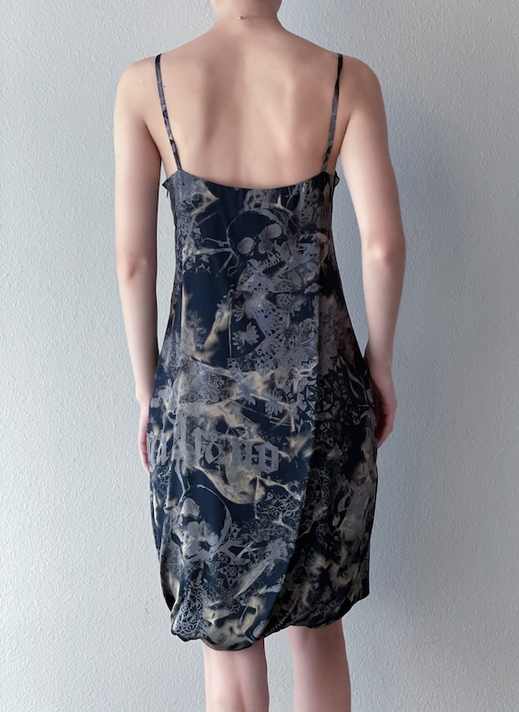 Vintage Galliano silk slip dress, black gold silv… - image 4