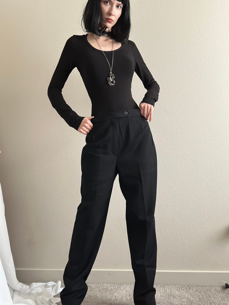 Vintage 70s black wool high waisted pants, size 10 28 image 5