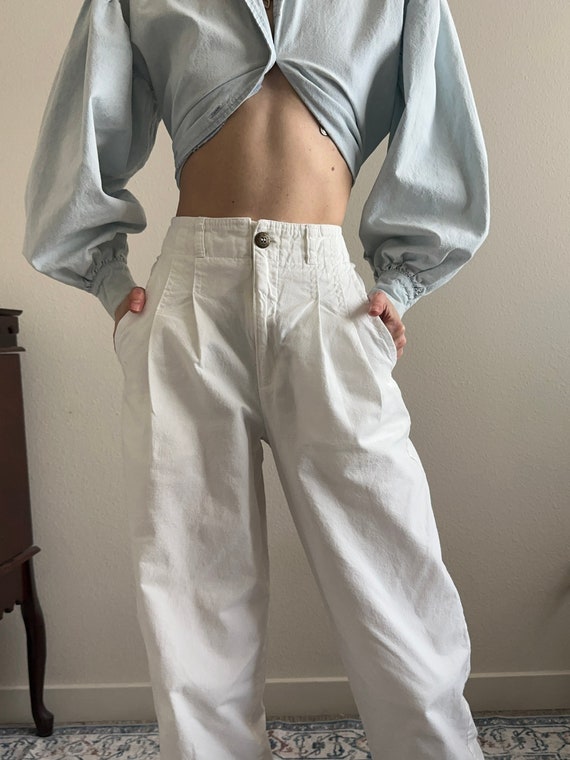 white cotton high waist pleated pants, size S-M #… - image 2