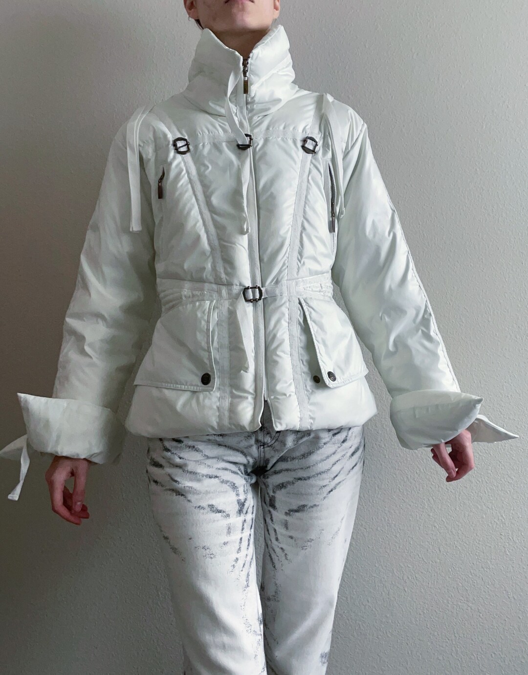 Rare Vintage Roberto Cavalli Ivory Bondage Puffer Jacket