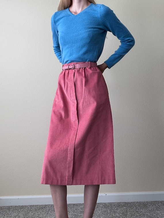 Vintage pink corduroy midi skirt, size 8 - image 1