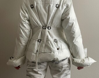Rare Vintage Roberto Cavalli Ivory Bondage Puffer Jacket, Size S-L