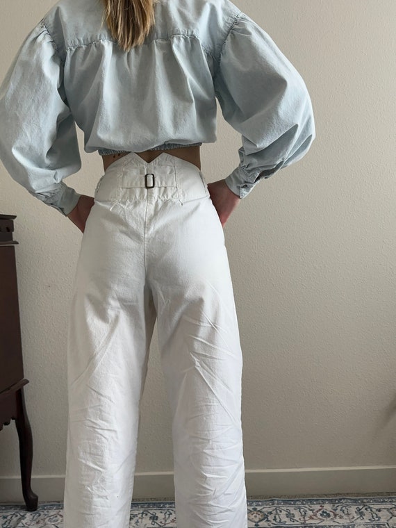 white cotton high waist pleated pants, size S-M #… - image 4