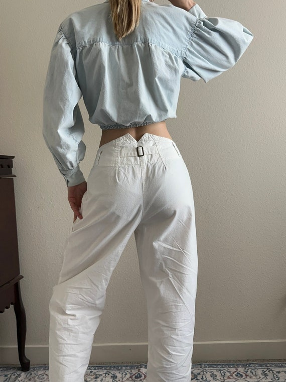 white cotton high waist pleated pants, size S-M #… - image 5