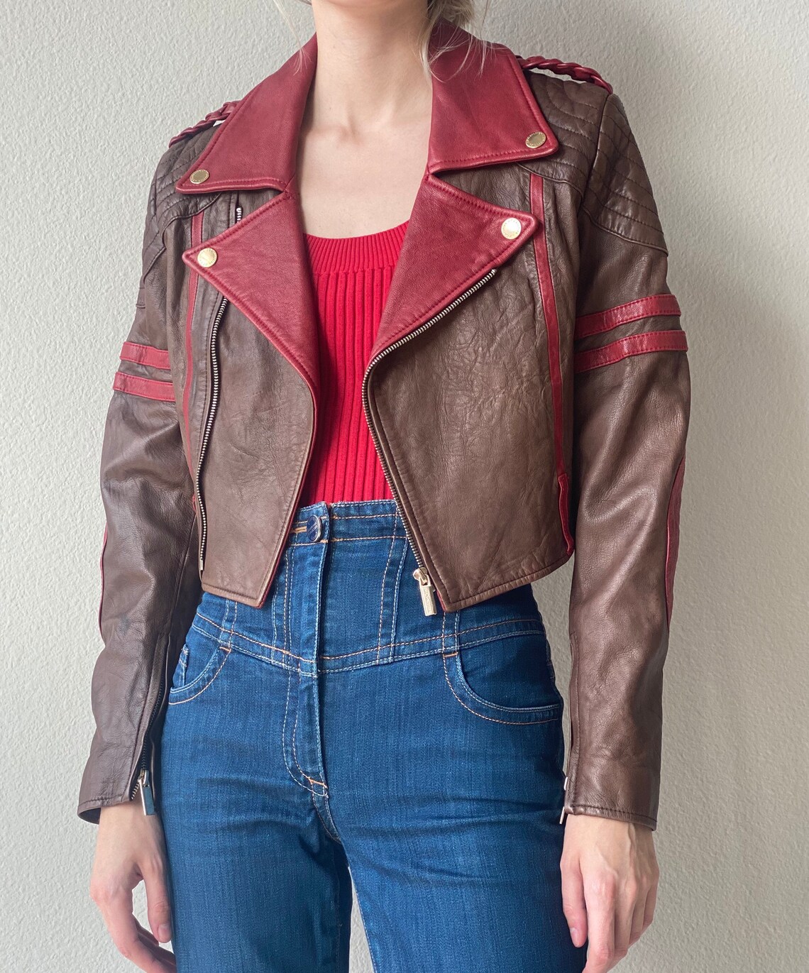 Rare vintage Jean Paul Gaultier leather cropped jacket brown | Etsy