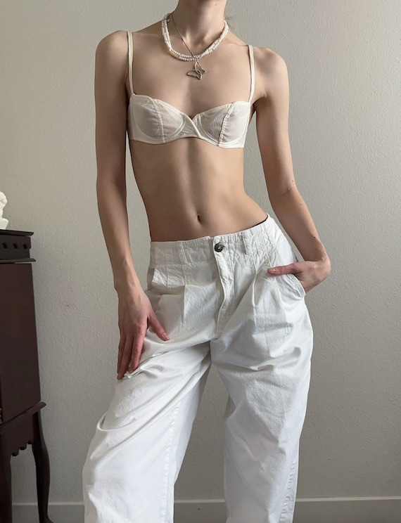 white cotton high waist pleated pants, size S-M #… - image 3