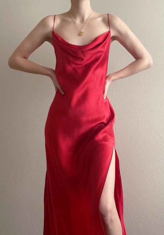 red slip dress