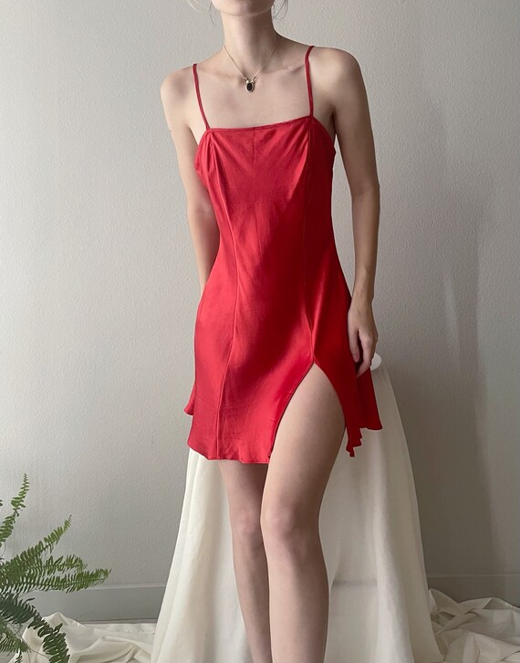 Vintage red silk slip dress small
