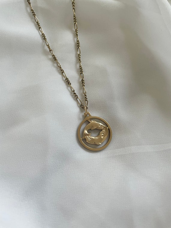 Vintage gold tone zodiac charm necklace “Pisces”, 