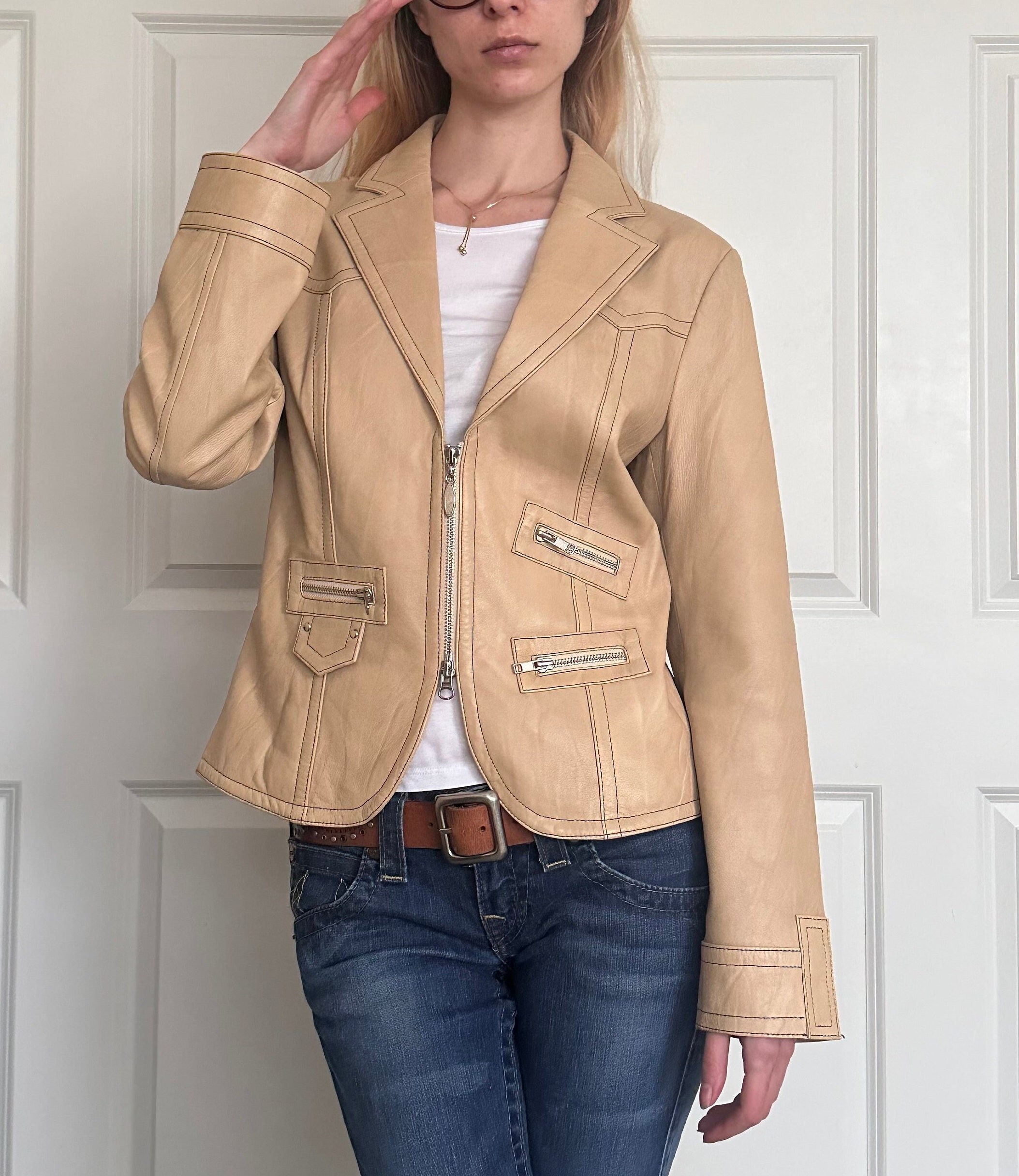 Veste en cuir beige hotsell