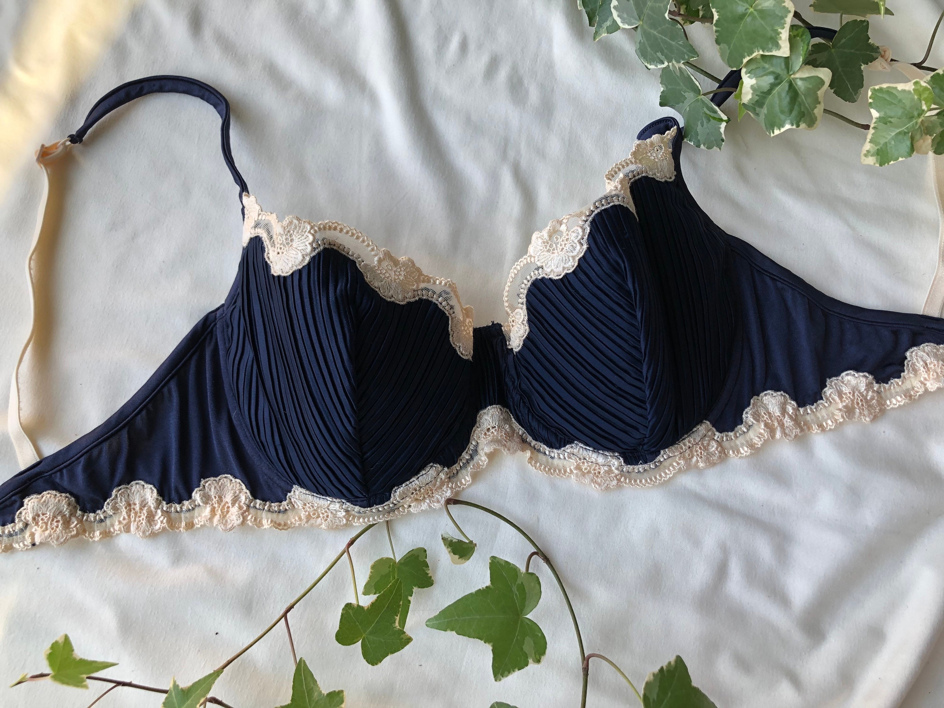 Vintage Rare Blue La Perla Pleated Bra, Size 36C UK