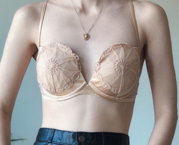 Vintage La Perla Sand Silk and Tulle Formed Bra, Size 36B 10117