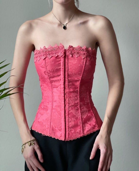 Vintage coral boned corset, lace up, size 34