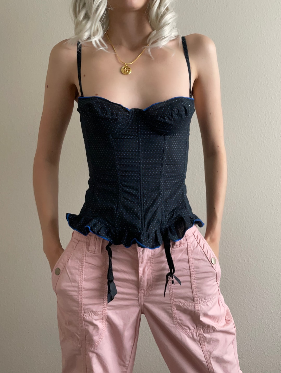 00s cyan polka dot bustier (S/M)