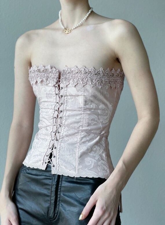 Vintage pink nude boned corset, size S