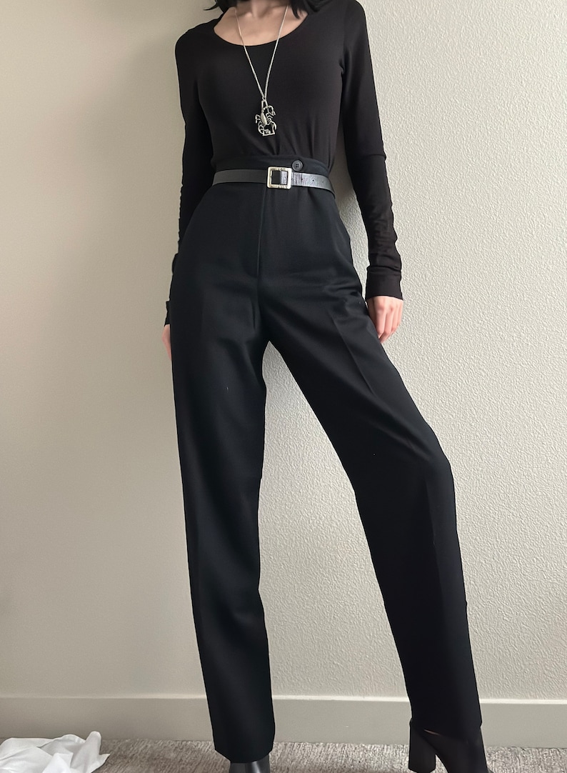 Vintage 70s black wool high waisted pants, size 10 28 image 1