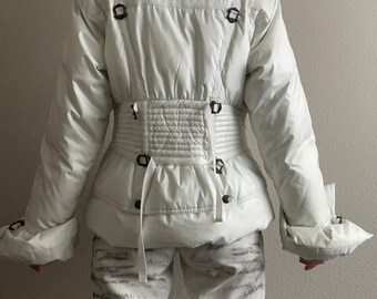 Rare Vintage Roberto Cavalli Ivory Bondage Puffer Jacket, Size S-L
