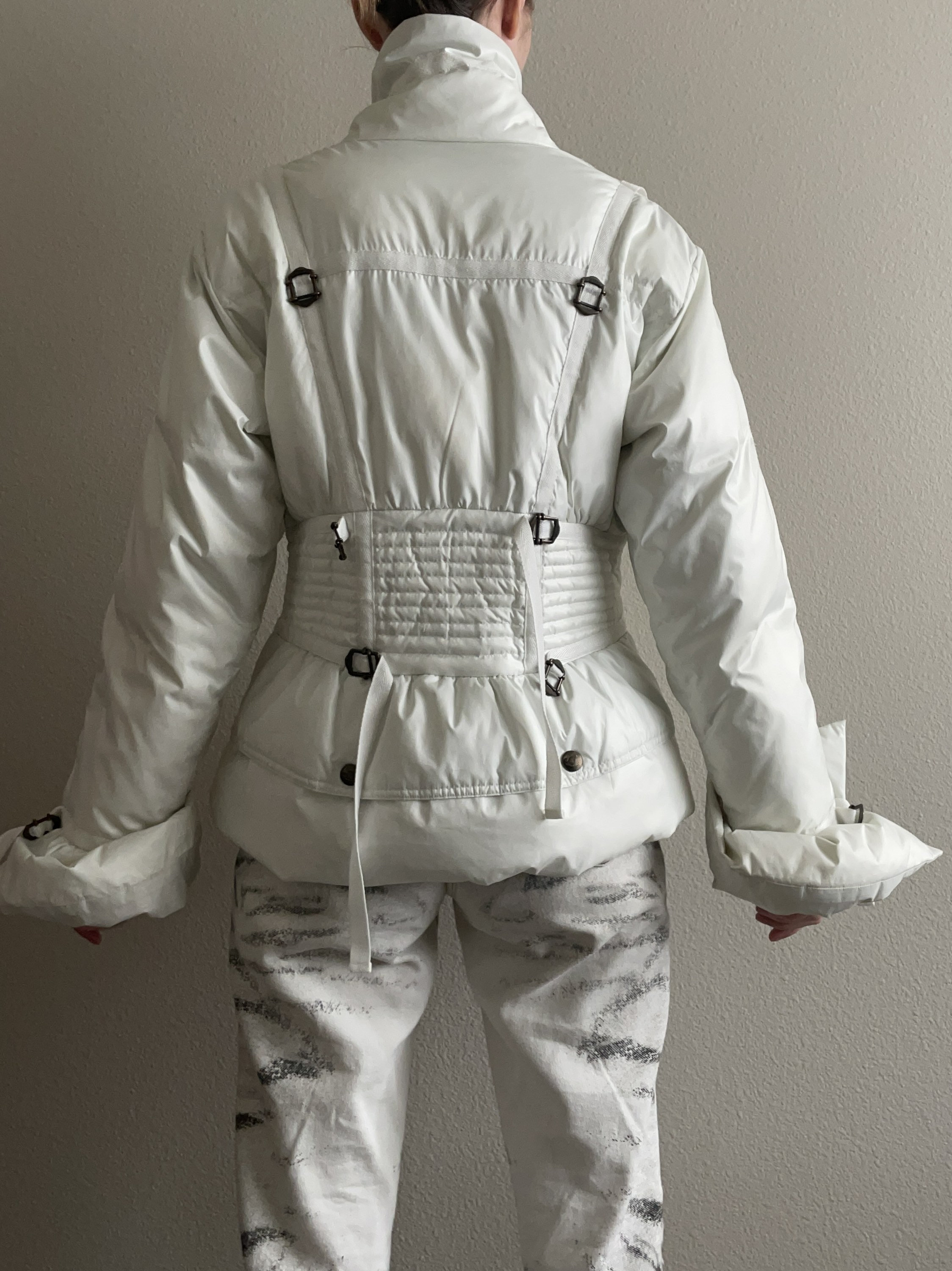 Rare Vintage Roberto Cavalli Ivory Bondage Puffer Jacket, Size S-L