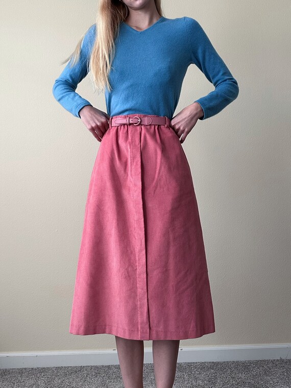 Vintage pink corduroy midi skirt, size 8 - image 2