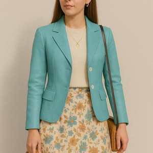 Vintage 90s  baby blue leather jacket, S-M