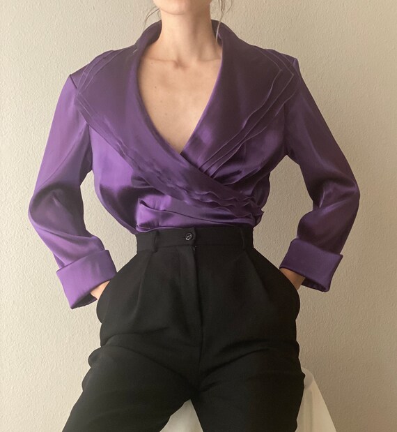 Vintage purple organza tripled collar blouse, faux