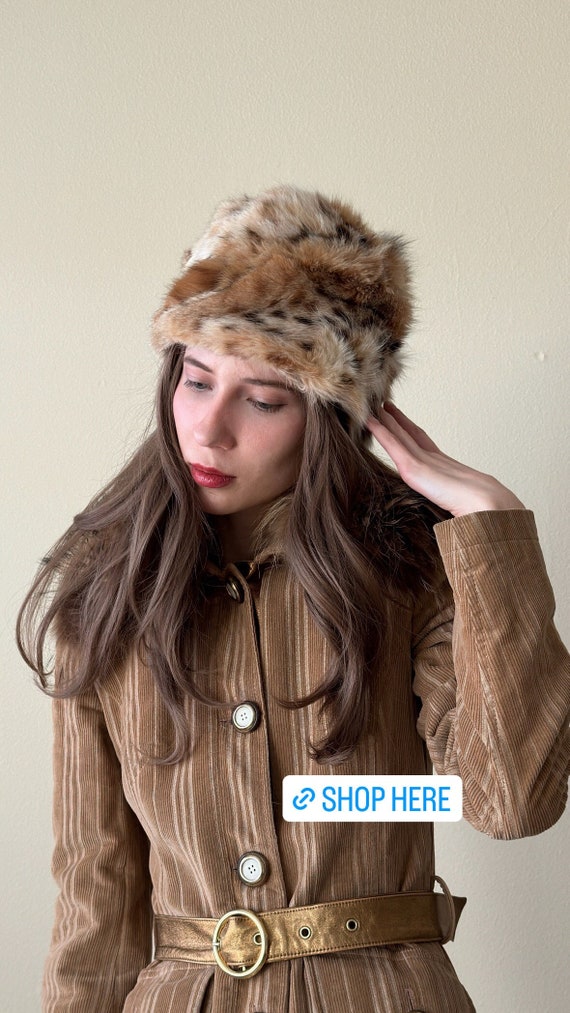Vintage fur hat, leopard print. Satin lined. Size 