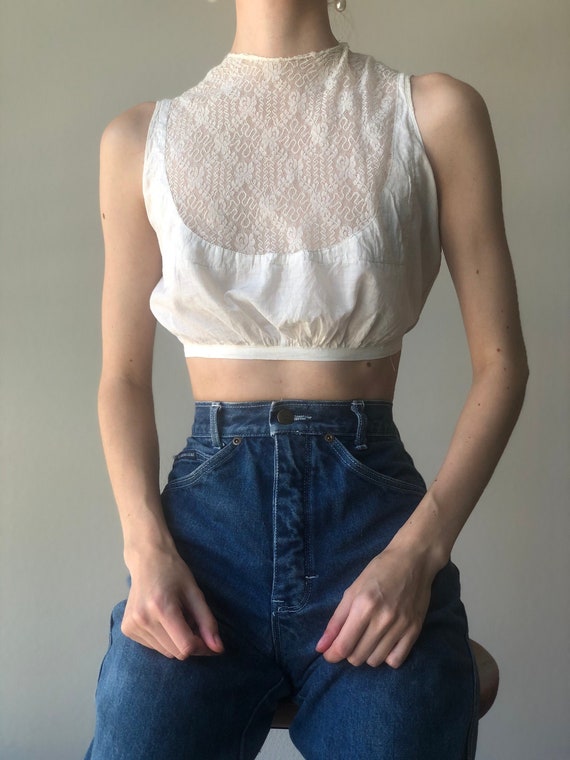 Antique Edwardian cotton corset cover top, Xxs XS