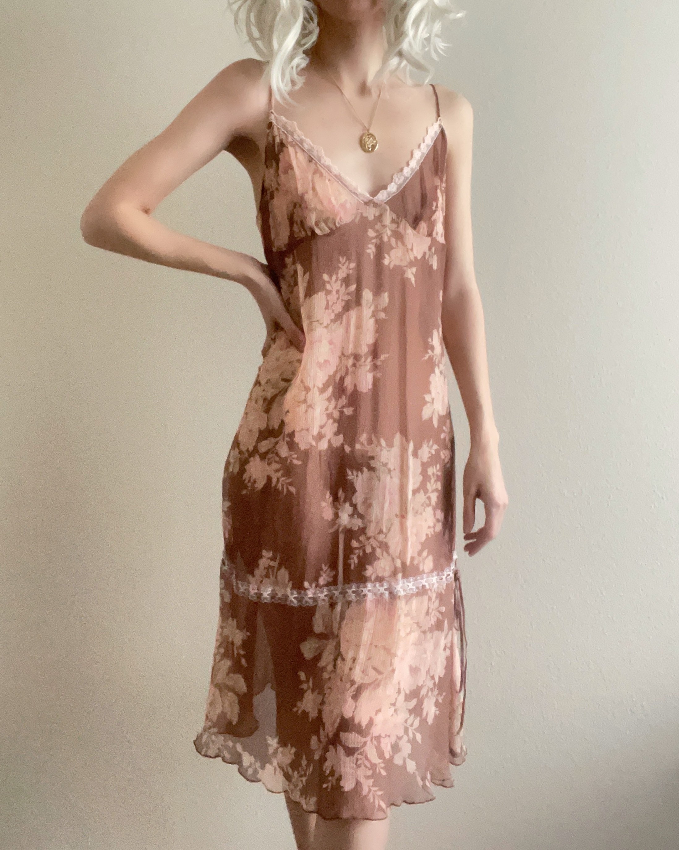 Vintage 90s silk floral slip dress, size M