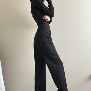 Vintage 70s black wool high waisted pants, size 10 28 image 3